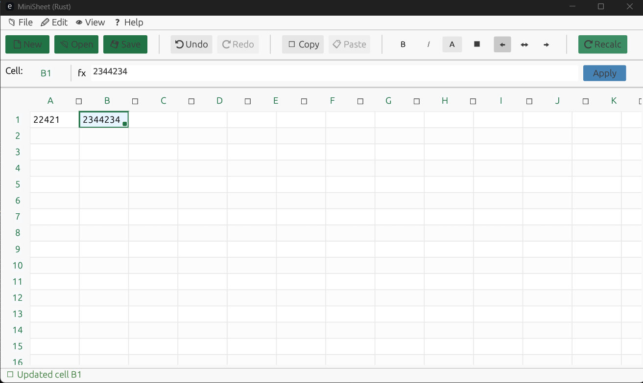 MiniSheet Rust Spreadsheet Interface